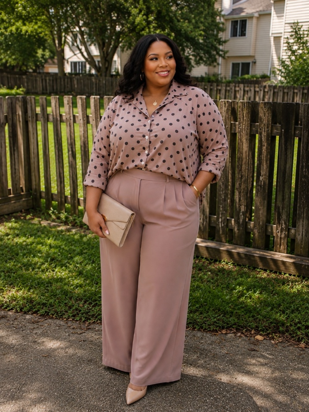 Elegant Mauve Polka Dot Button-Down Shirt